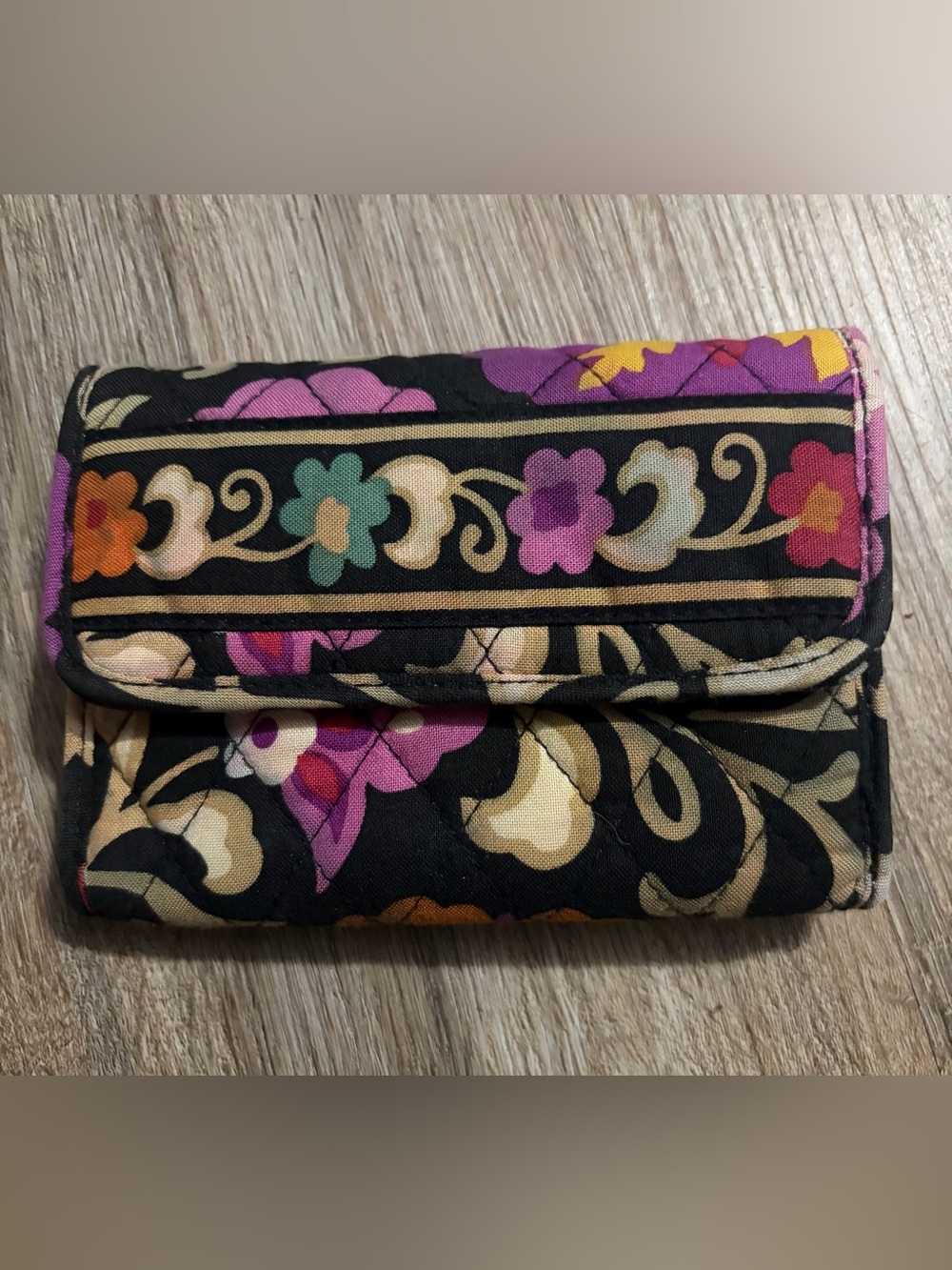 Vera Bradley - Quilted Floral Trifold Wallet - Black & Multicolor
